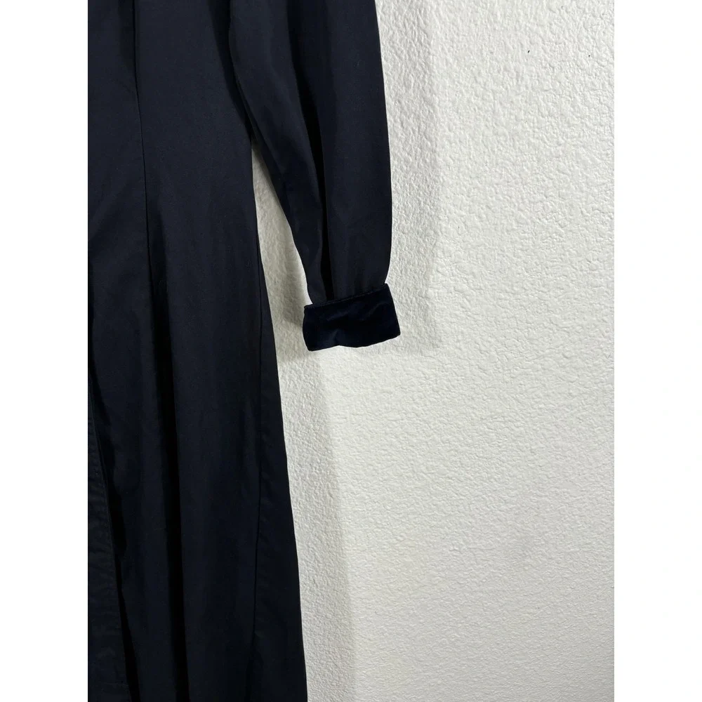 J Peterman Company Dress Womens 6 Navy Blue Velvet Collar Cuffs Long Midi A-Line
